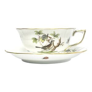 Herend “Rothschild Bird” Bone China Teacup 2” 6oz & Saucer 5 3/4” Signed